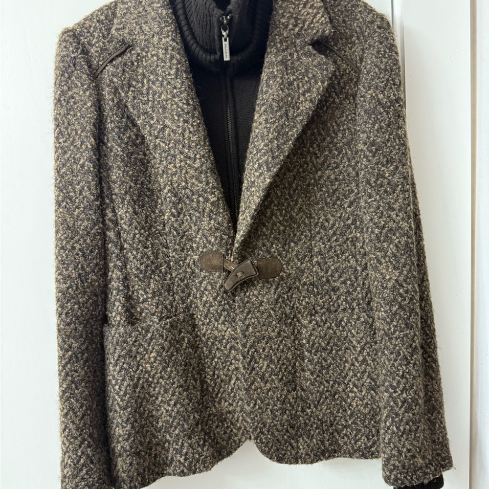 COLE HAAN Tweed Wool Cashmere Mohair; w Removable funnel neck; Sz 8